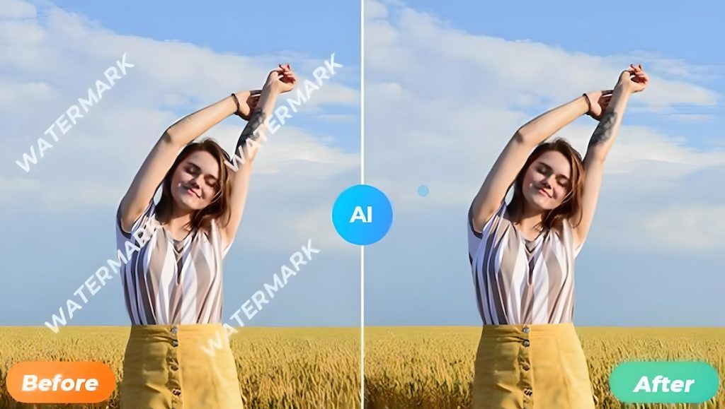 Before and after using AI watermark remover