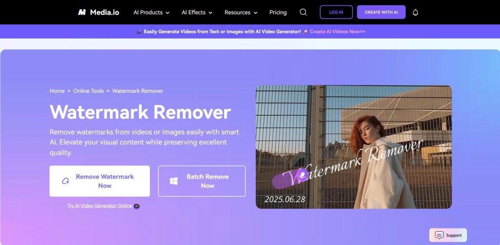 Mediaio is one of the best watermark remover for video